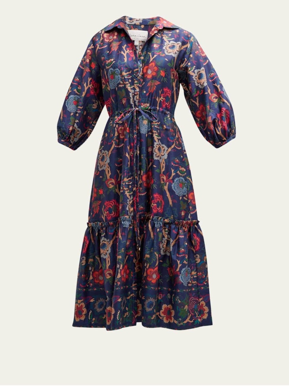Cara Cara Navy Floral Button-Front Tiered Midi Dress